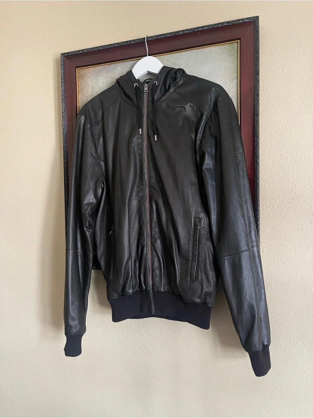 Gucci Black Leather Bomber Jacket with Hood